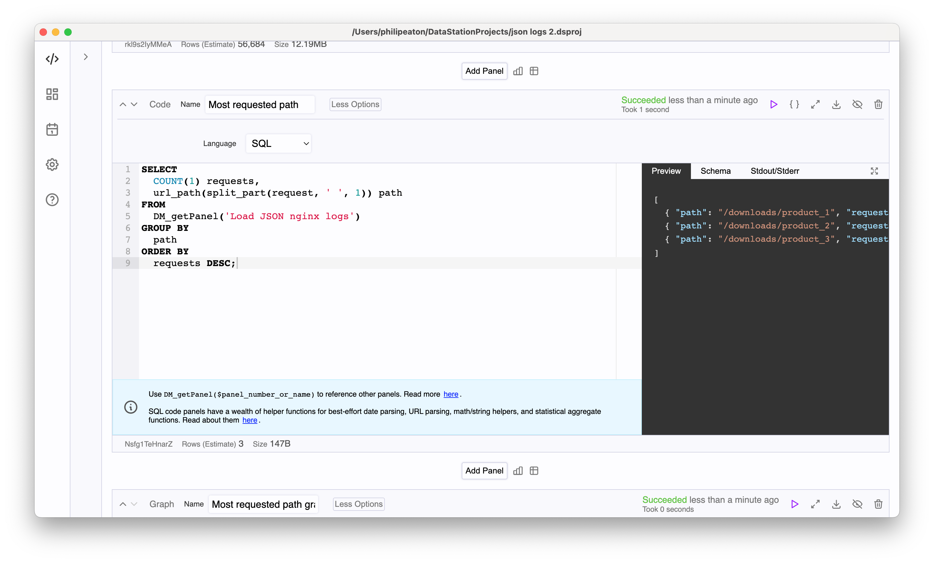 Analyzing logs with SQL in DataStation