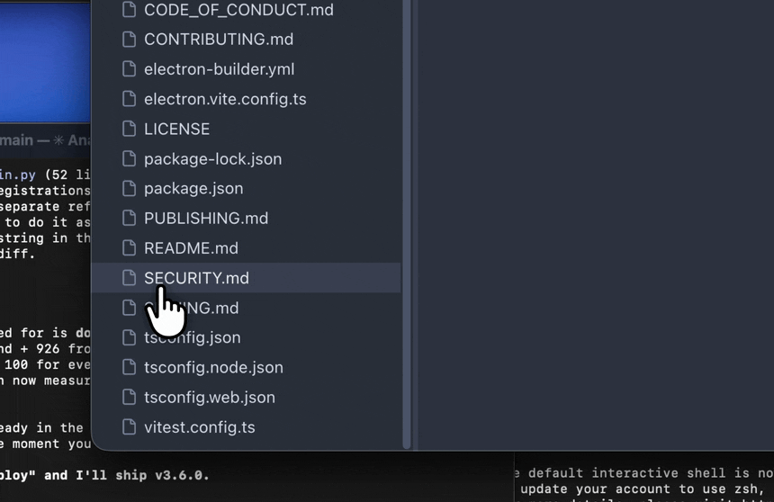 Browsing the project file tree and opening files in the built-in editor