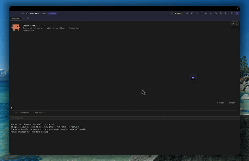 munu pinned on screen, changing its face as Claude works and finishes