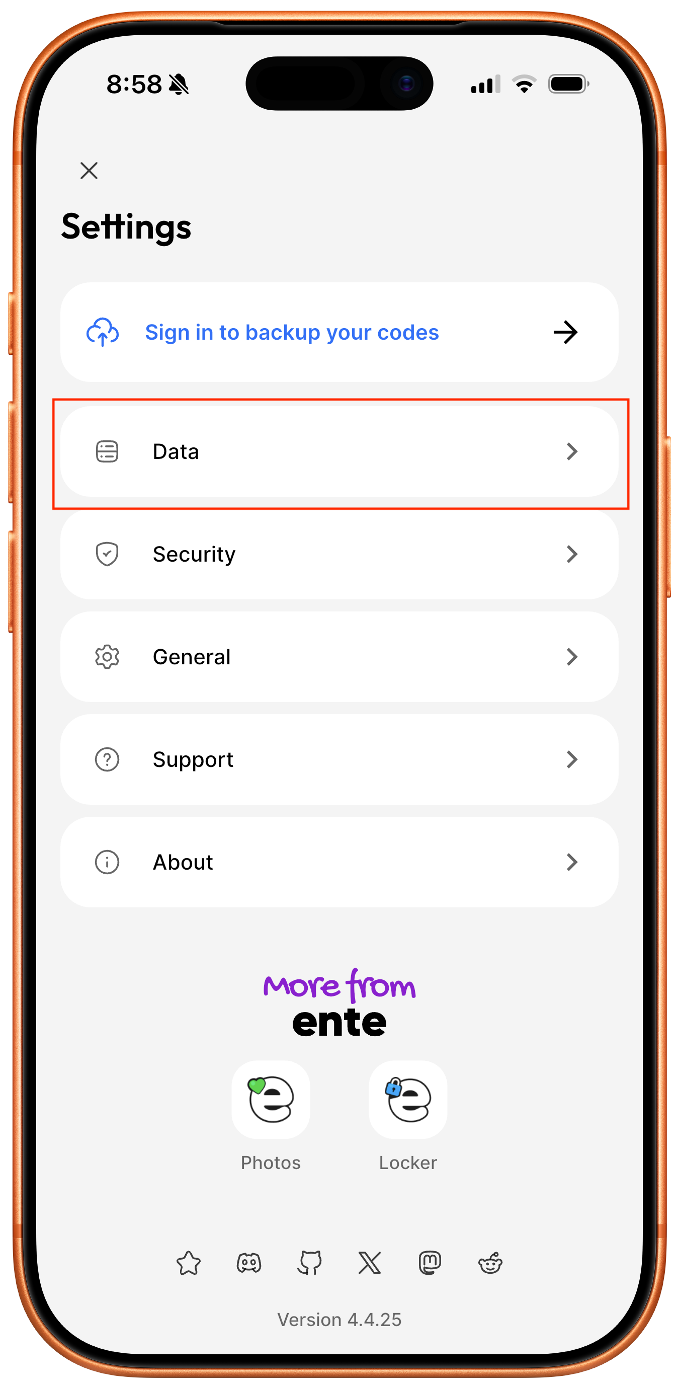 Ente Settings