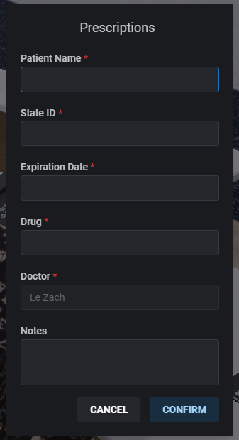 Prescription Creation Menu