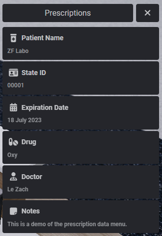 Prescription Details Menu