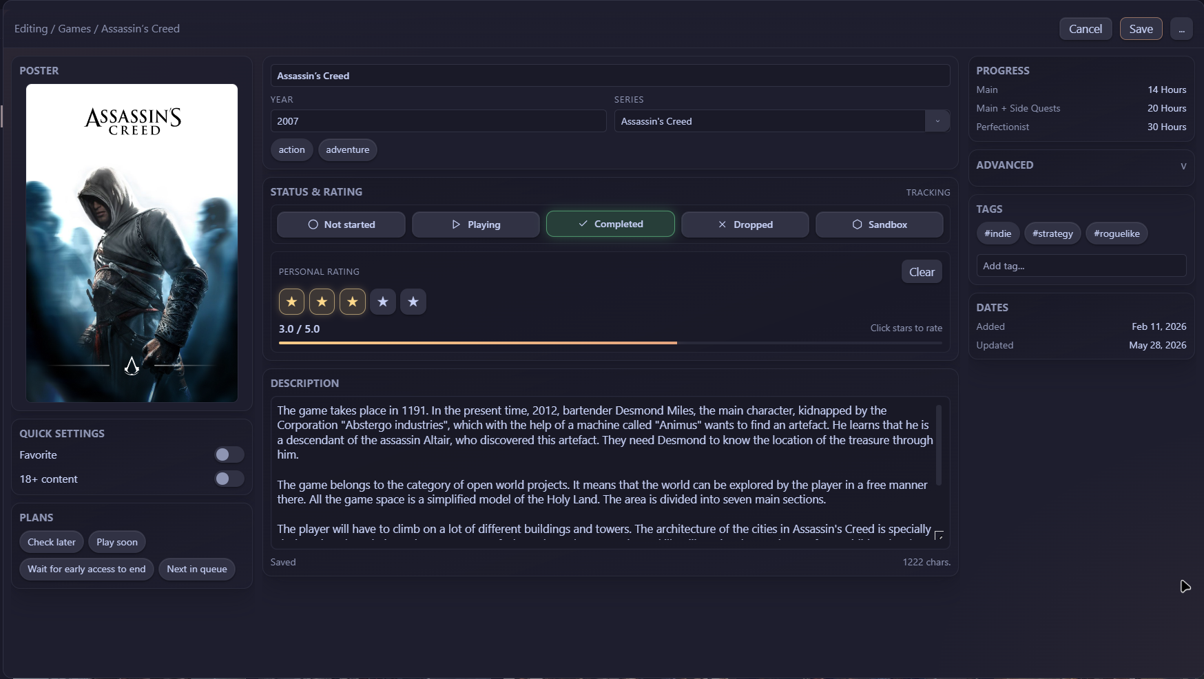 Game Edit Modal