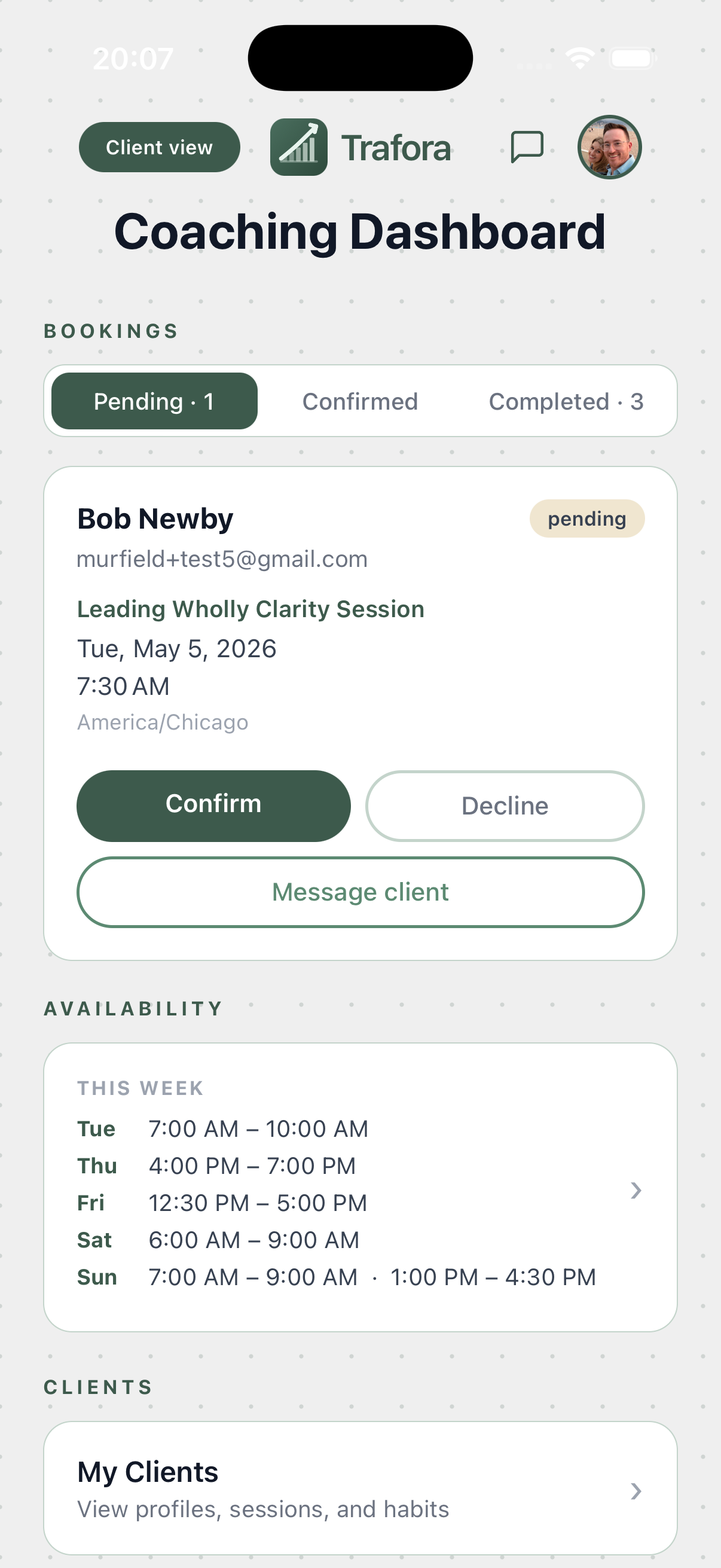 Trafora coaching dashboard