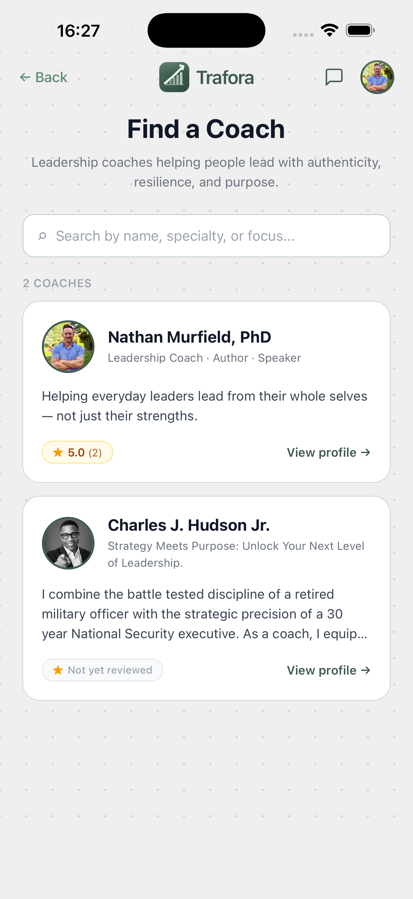 Trafora coach directory — Nathan Murfield and Charles J. Hudson Jr.