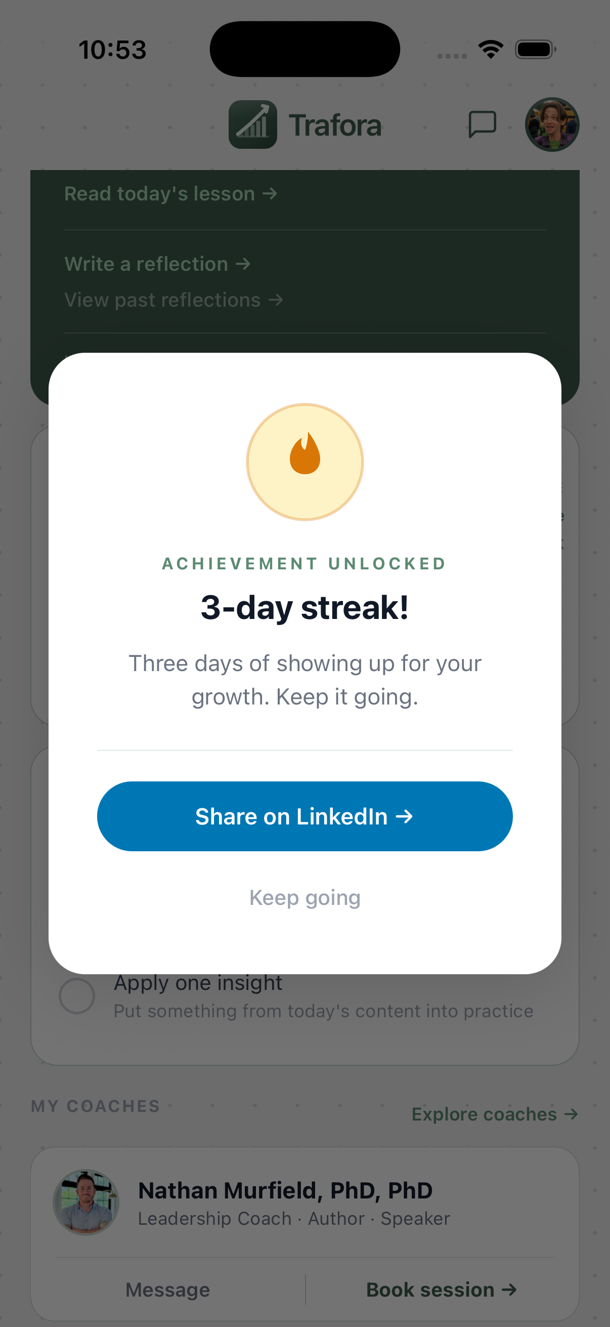 Trafora achievement unlocked — 3-day streak