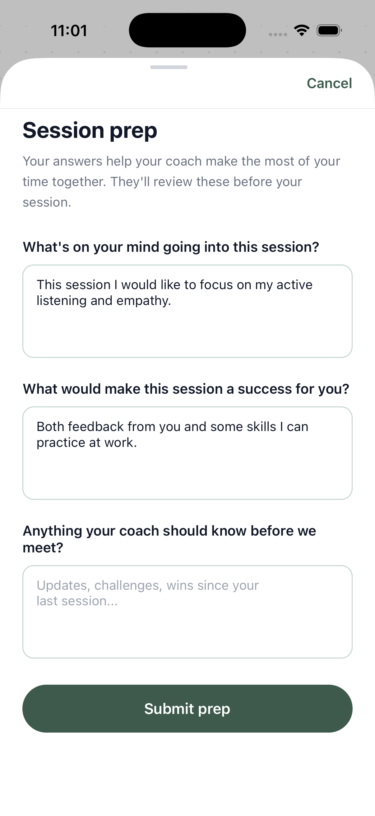 Trafora session prep form