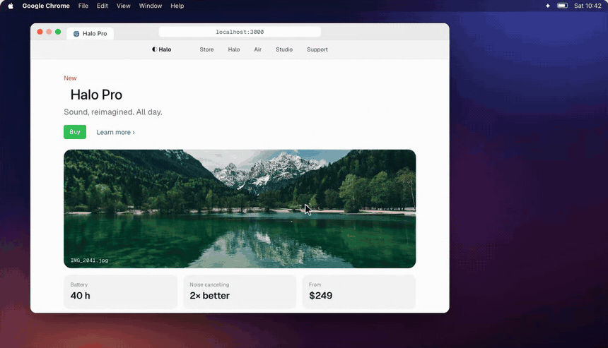 Aki outlining an element in Chrome and writing a note for the agent