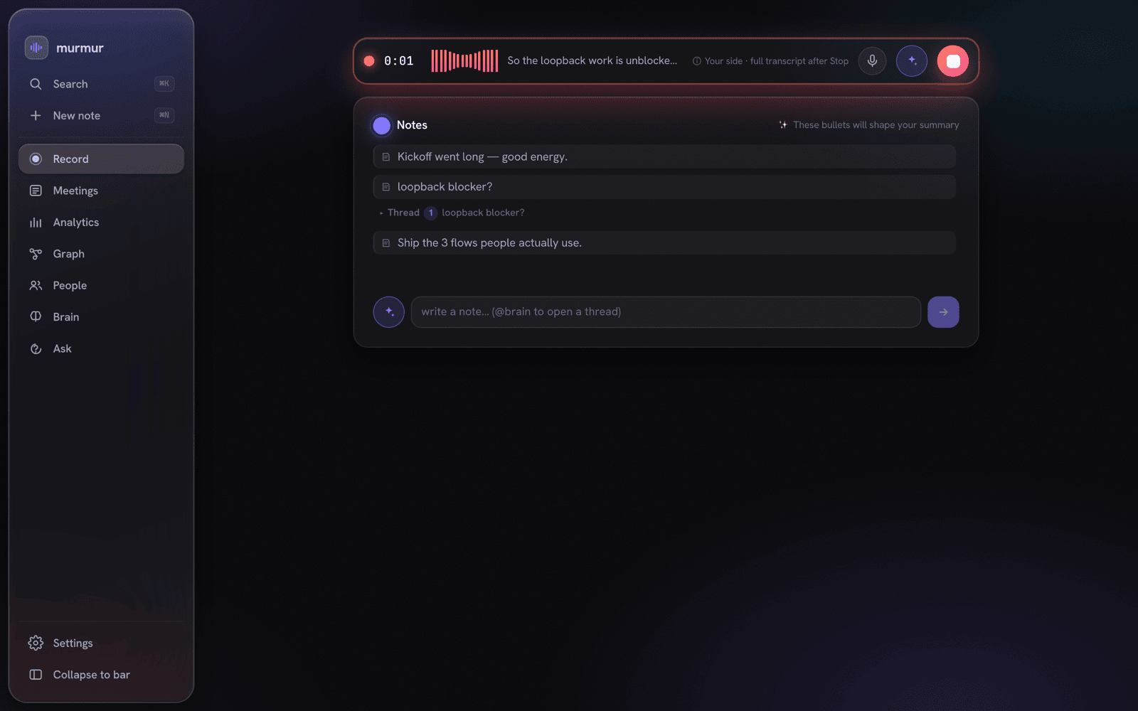 Live recording with on-device transcription, waveform, and live captions