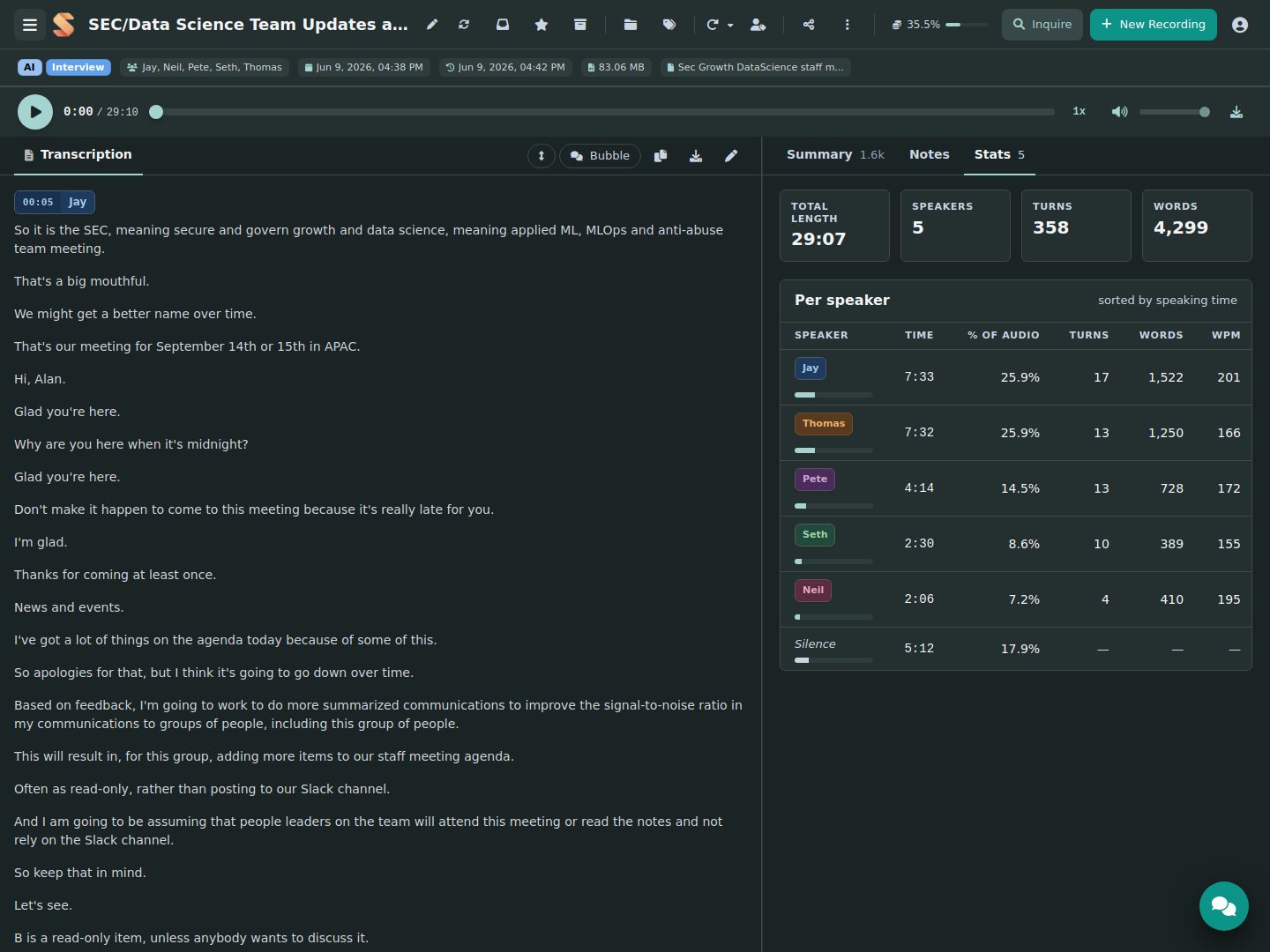 Recording stats