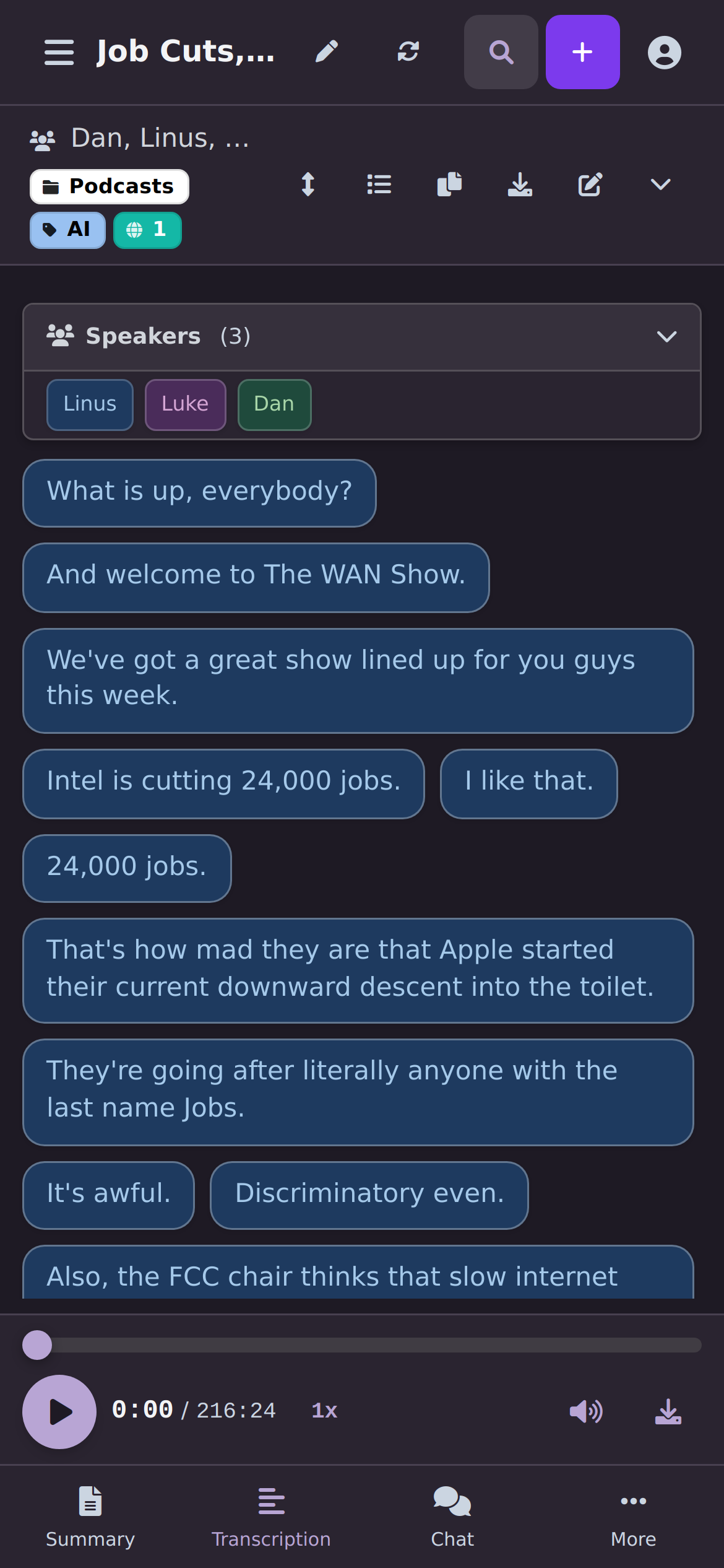 Mobile transcript