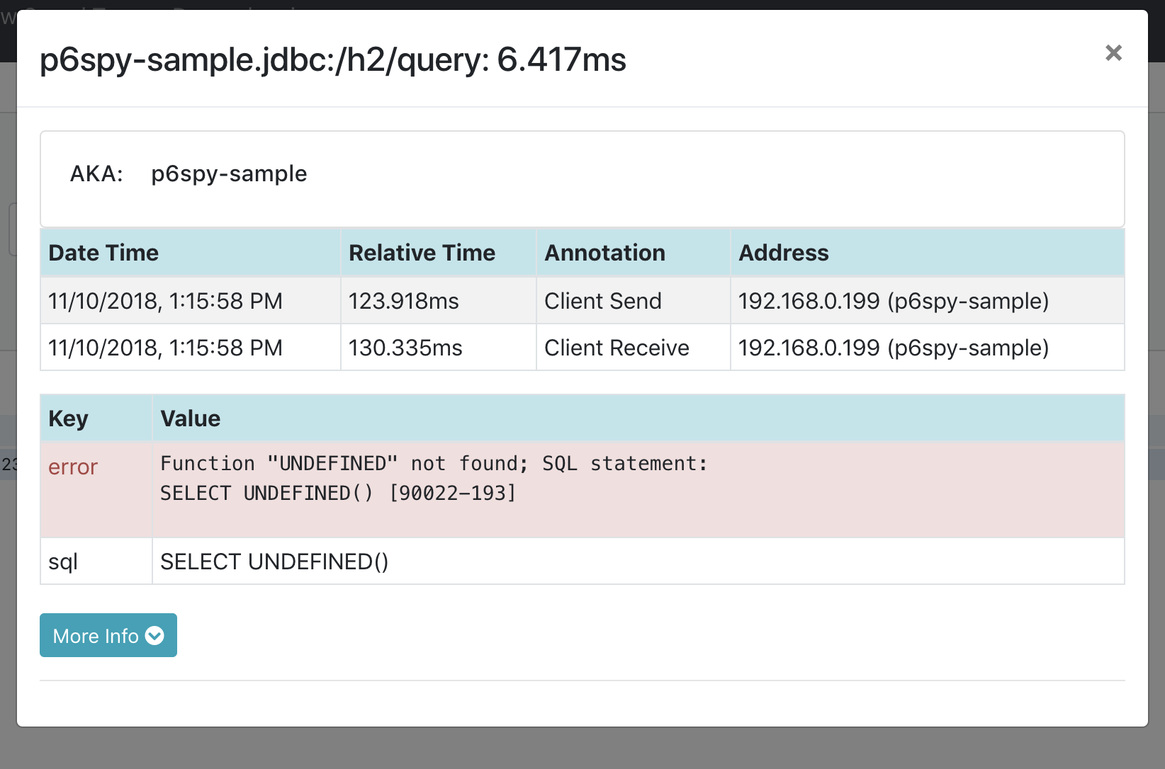 Error query span details