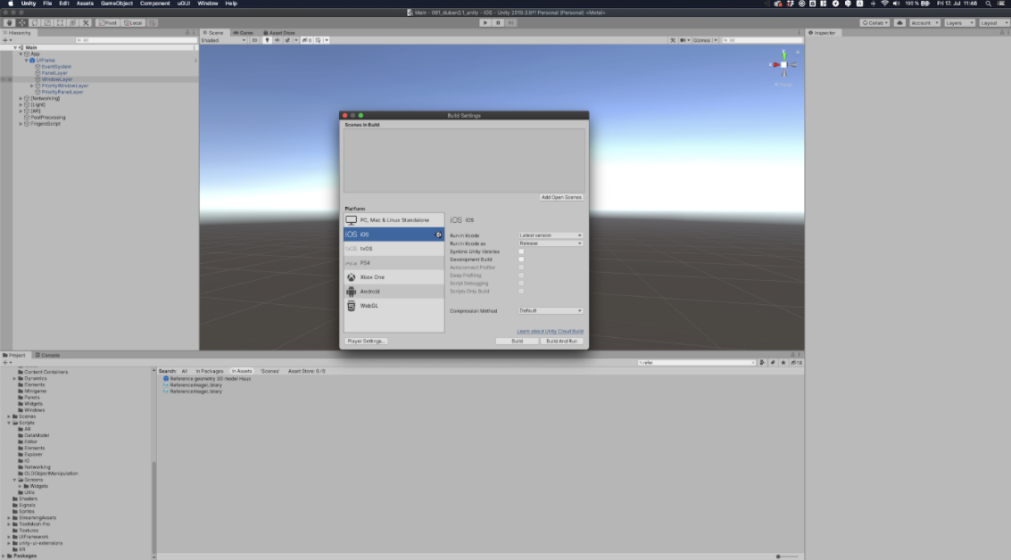 Unity build window