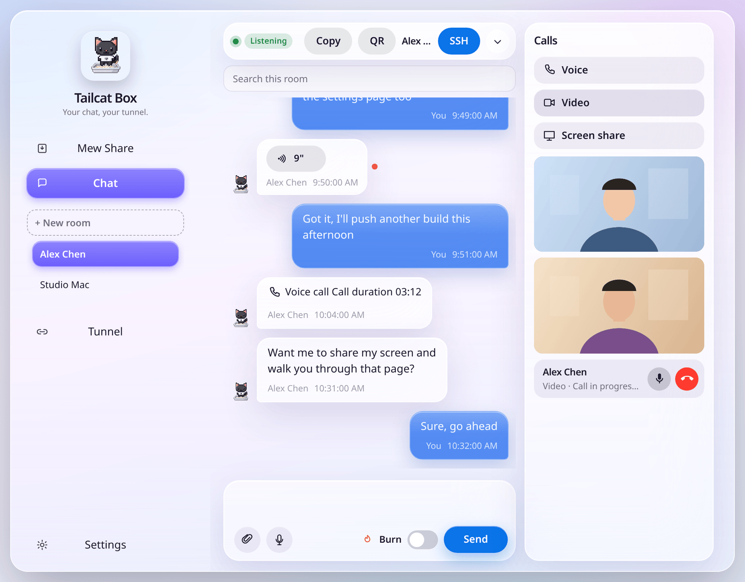 Video call in a chat room