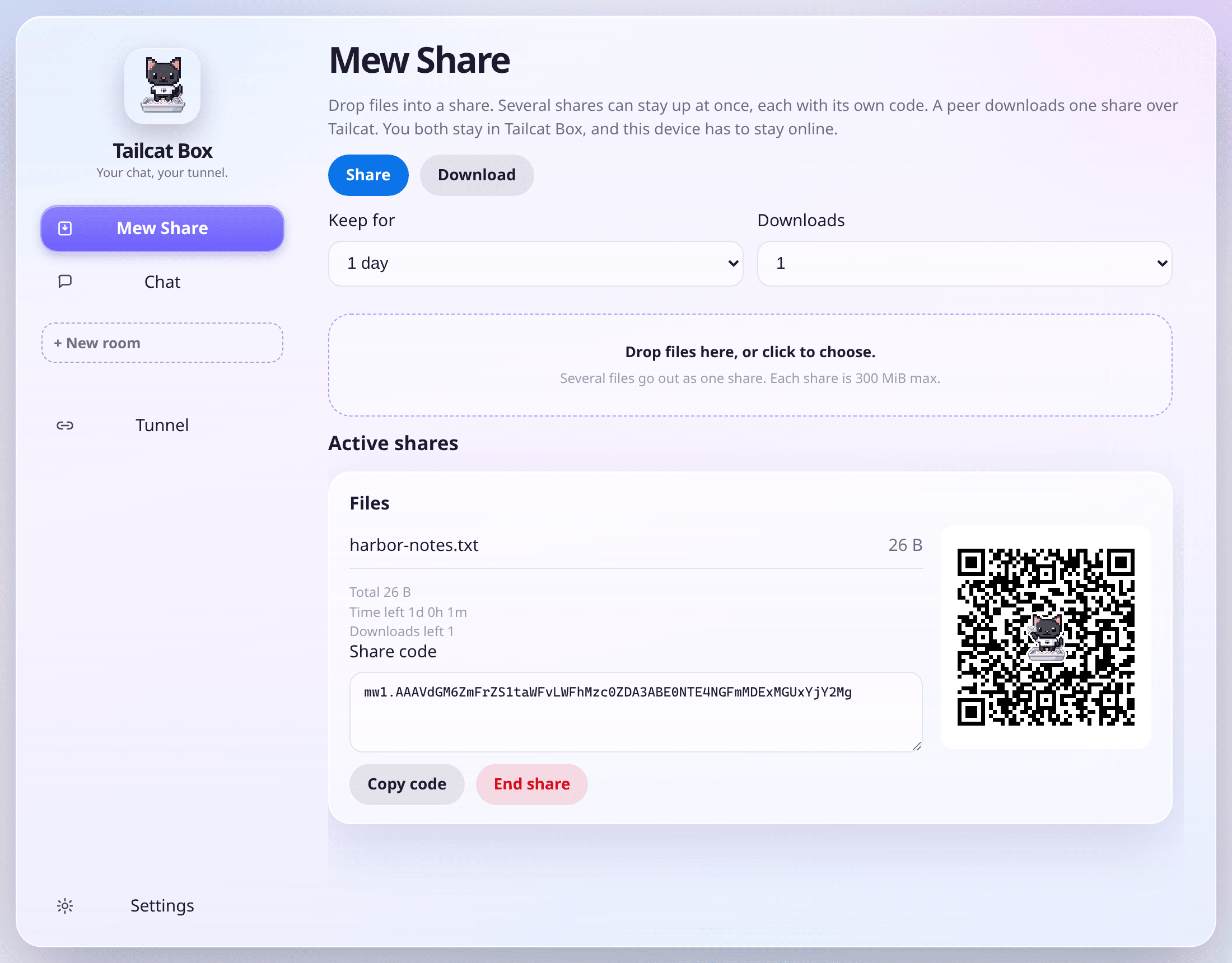 Share card with a QR code