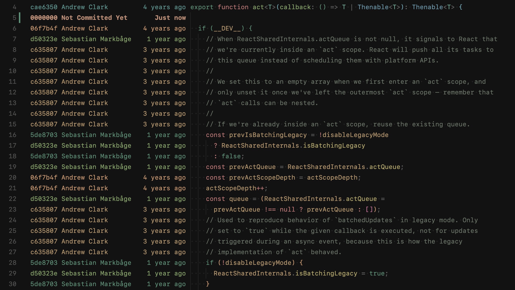 Git Annotate showing inline blame annotations in a dark VS Code theme.