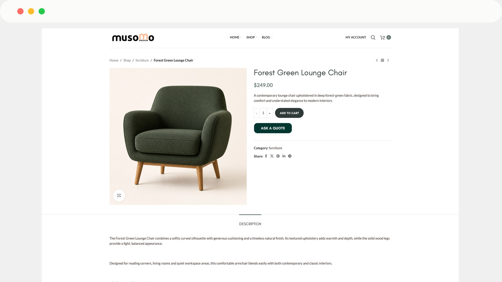 Musomo Quote button on a WooCommerce product page