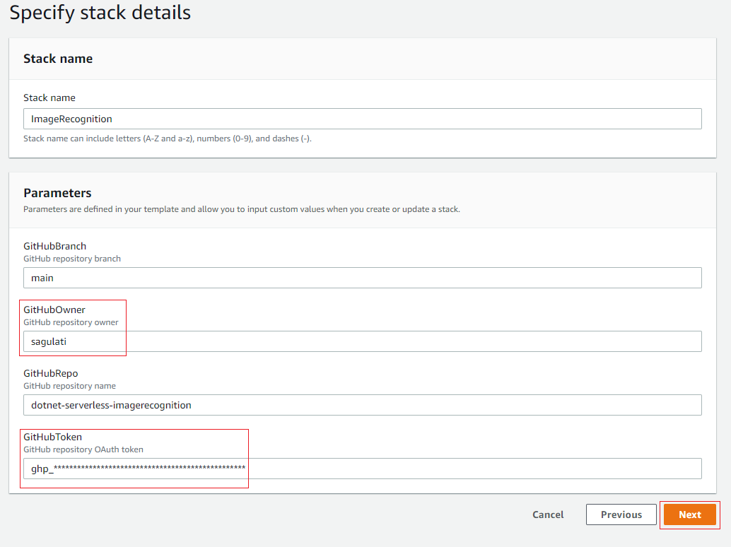 Cloudformation stack parameters