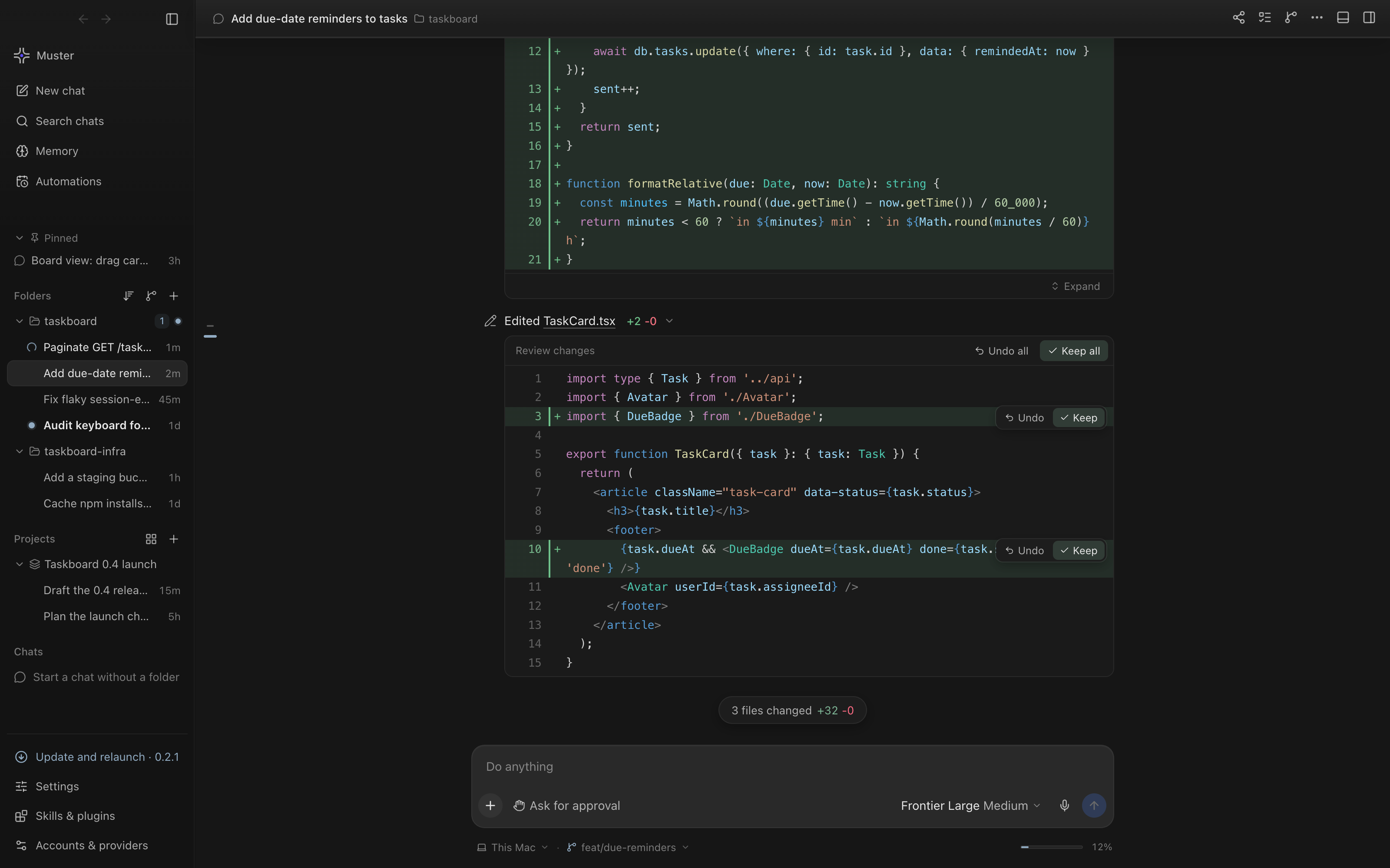 Inline diffs in the chat