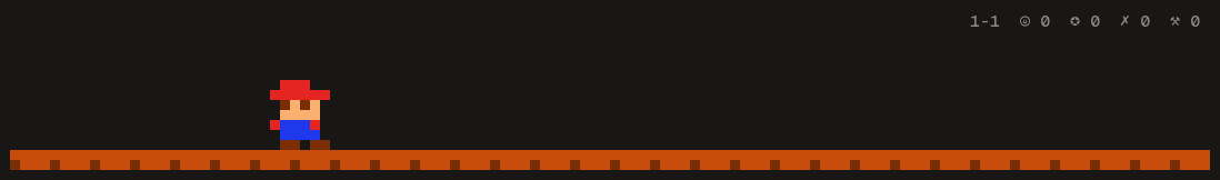 The Dario strip: a brick ground the width of the terminal, Dario running, ? blocks, a bug, pipes and the flag pole