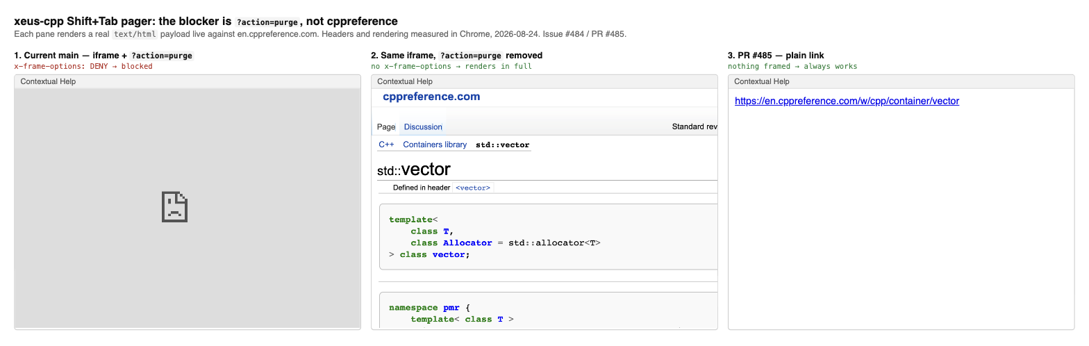 xeus-cpp inspect pager: before / after