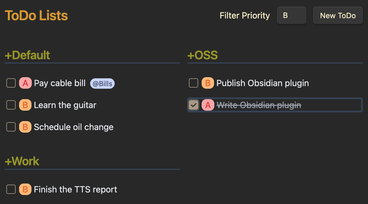 Sample TodoTxt file in Obsidian