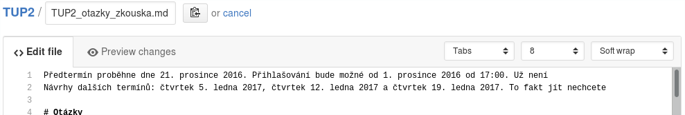 pohled na hlavičku nad dokumentem při úpravě dokumentu