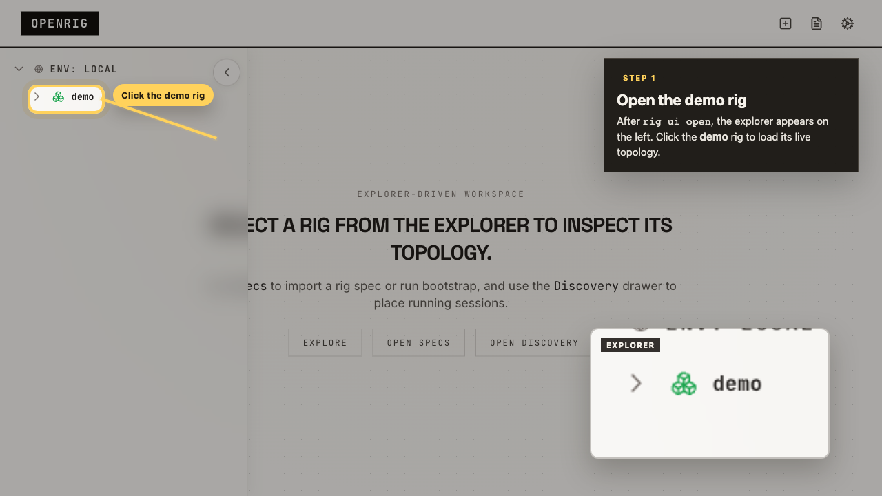Step 1: Click the demo rig in the explorer.