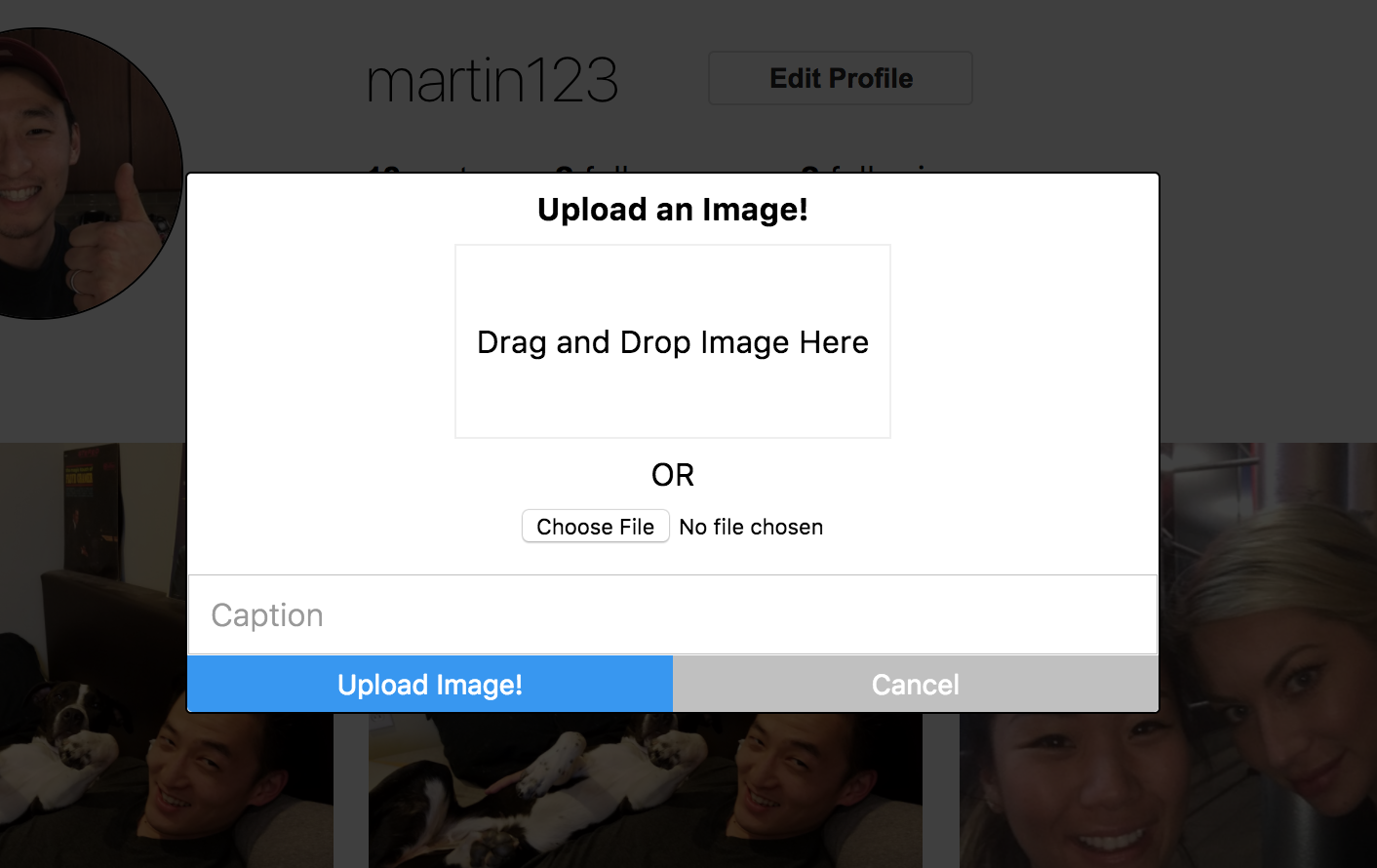 image of the photo upload modal