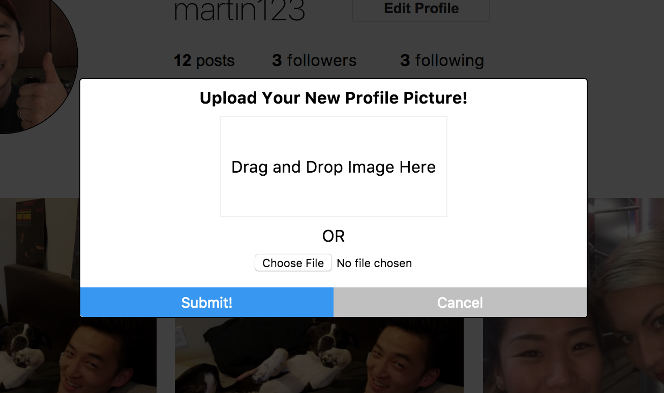 image of the edit profile picture modal