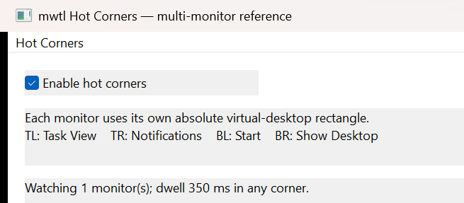 mwfl multi-monitor Hot Corners utility