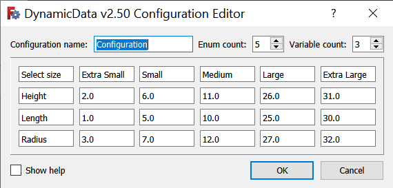 Create/edit configuration screenshot