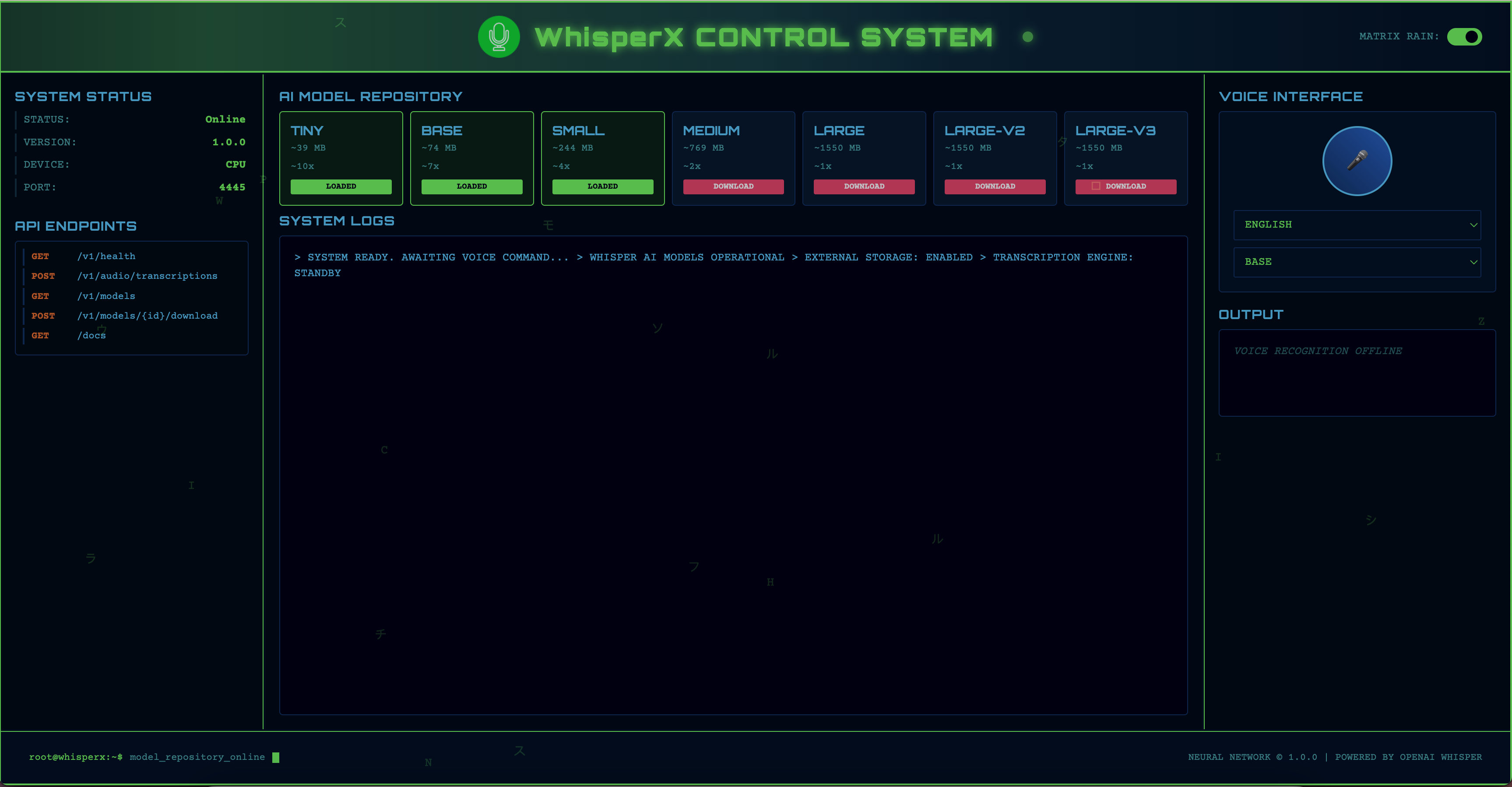 WhisperX Control Center