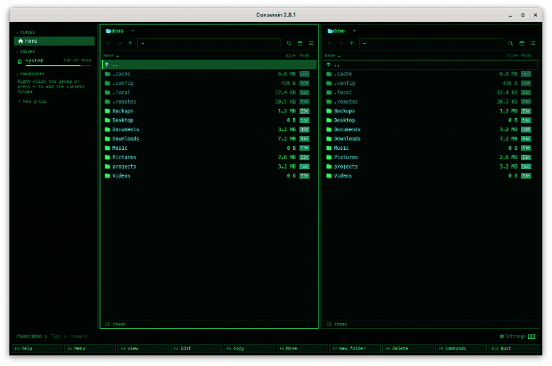 The desktop app: Ctrl+F opens Find and engine is typed; the groups fill in as it is typed, Names with engine.rs, In files with main.rs and engine.rs and the lines that say engine, About this; Esc closes Find