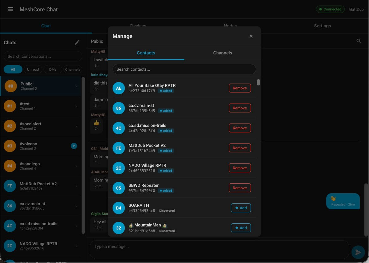 Manage contacts and channels