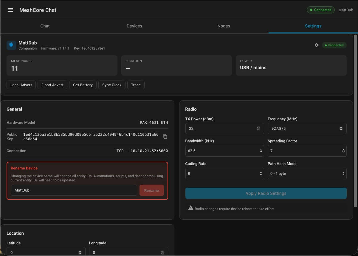 Settings tab