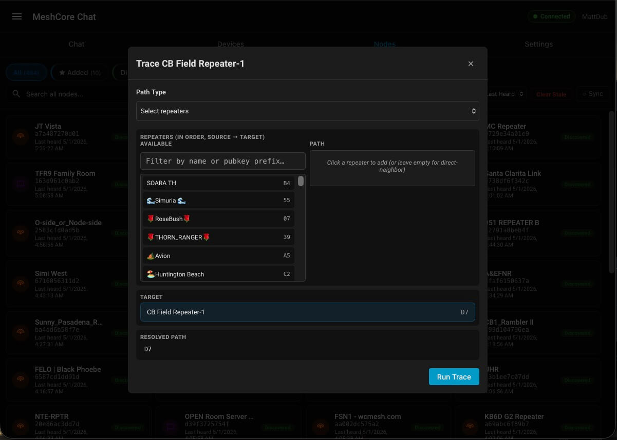 Path trace dialog