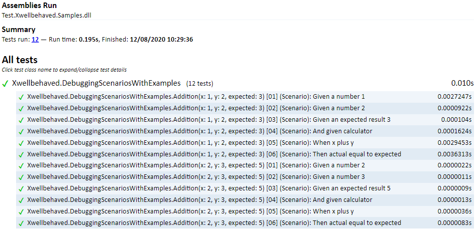xUnit.net console examples output