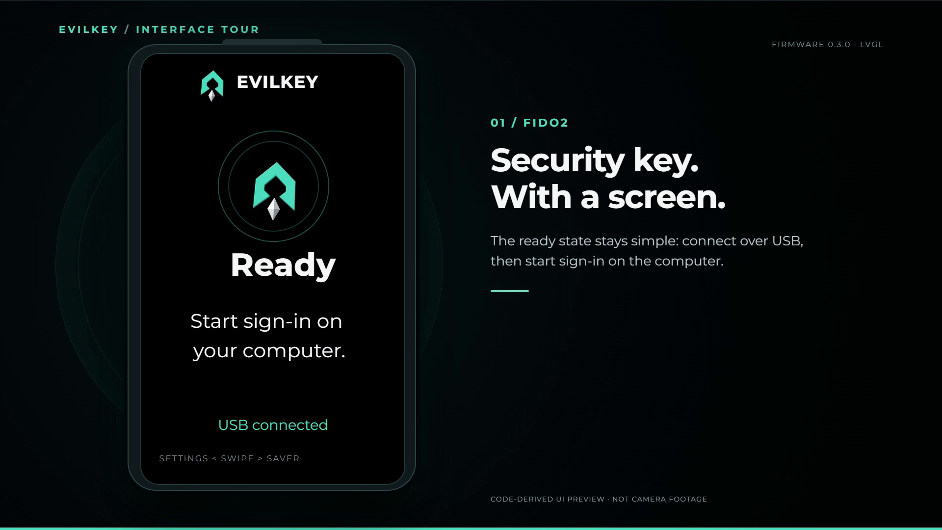 EvilKey FIDO2 Ready screen preview