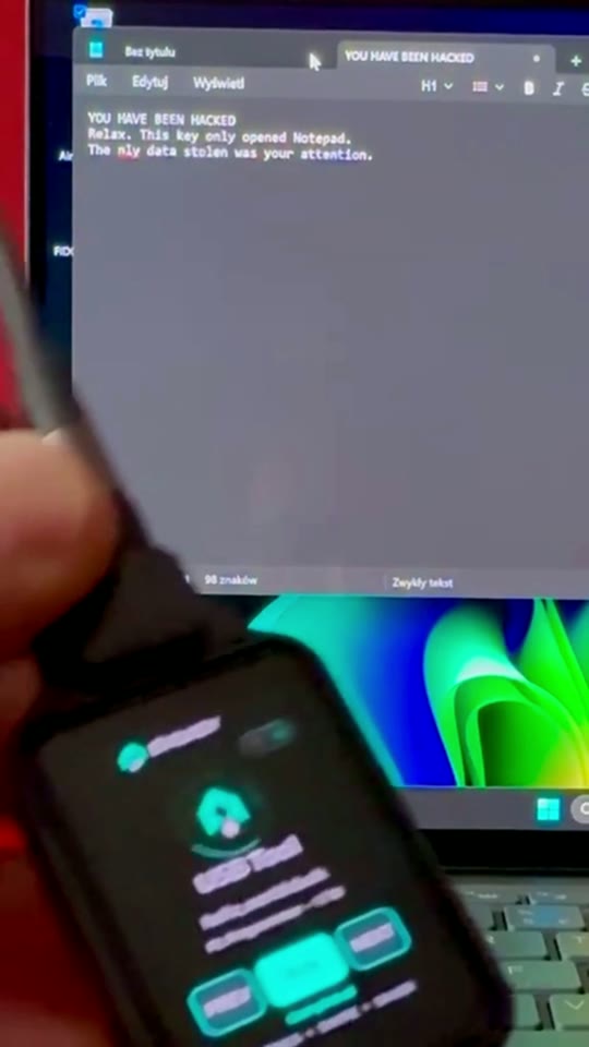 Watch hello_world.duck on a real EvilKey and Windows PC