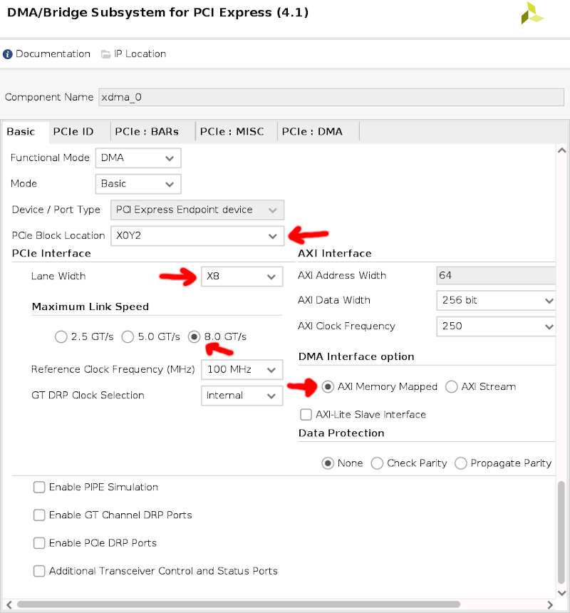 XDMA Basic Customizations