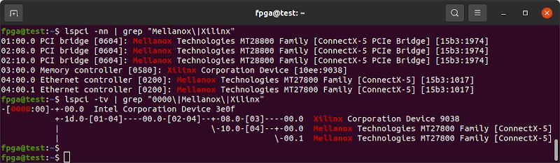 lspci Xilinx and Mellanox Devices