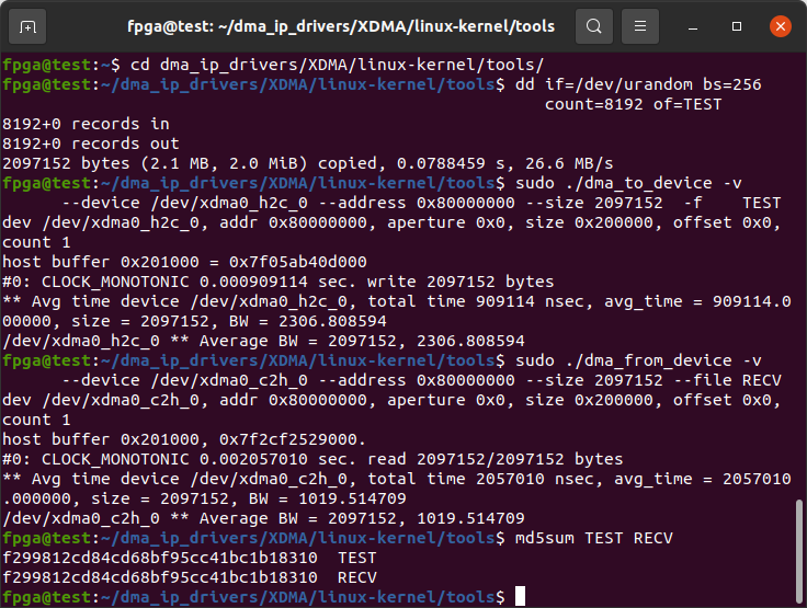 XDMA BRAM Test