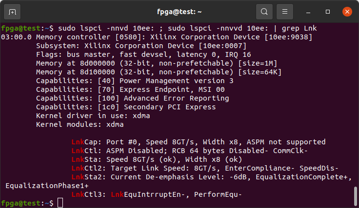lspci Link Status