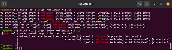 lspci Xilinx and Mellanox Devices