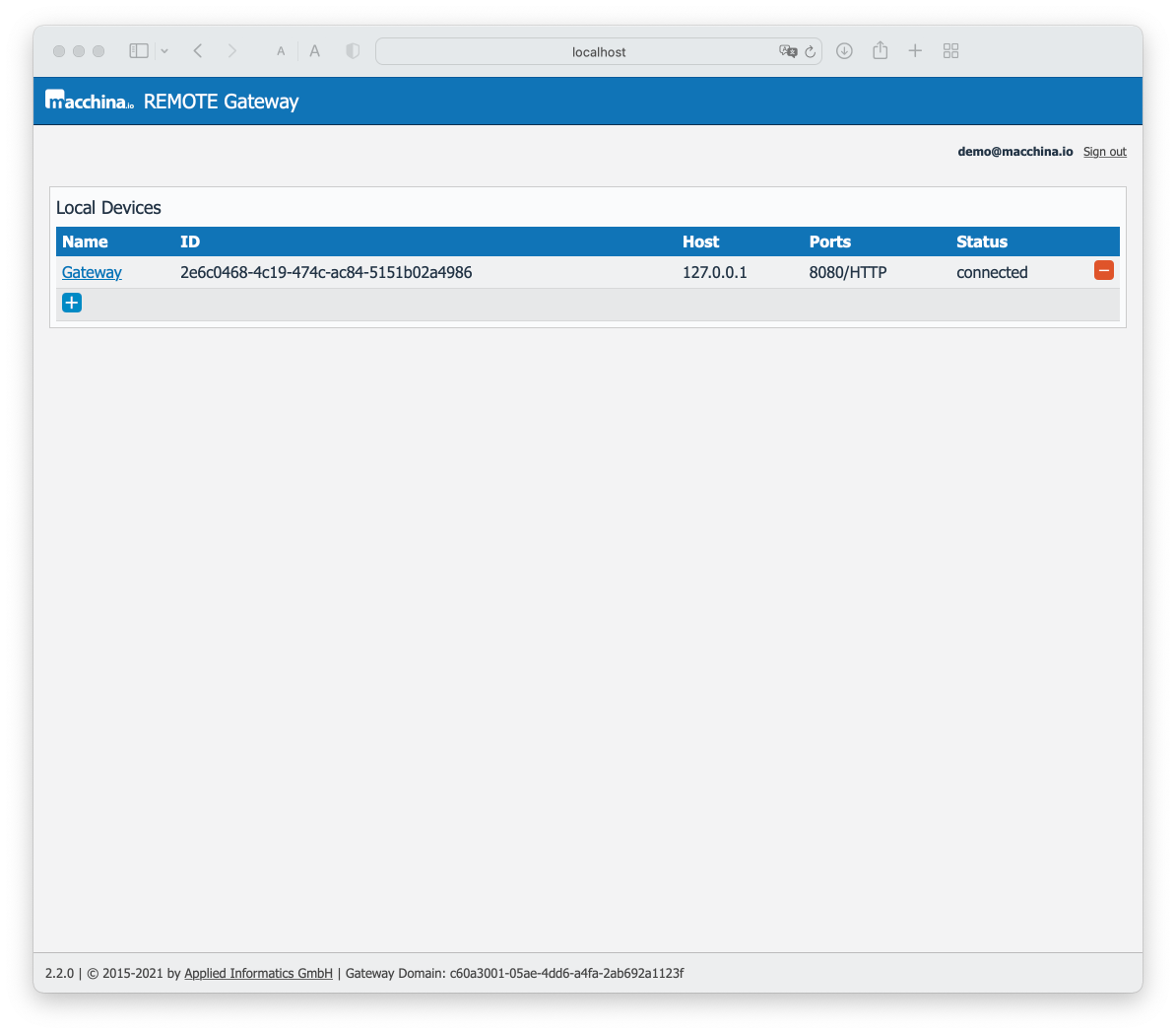 Gateway Web User Interface - Device Added