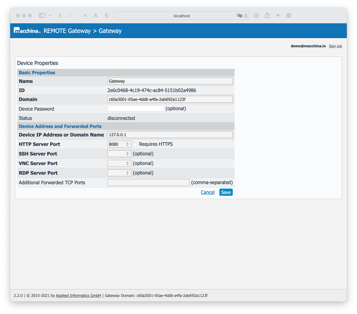 Gateway Web User Interface - Create Device