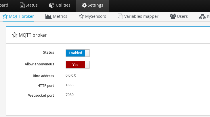 Enable Anonymous on MyController MQTT broker