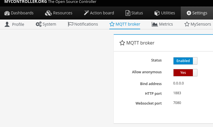 MQTT broker settings