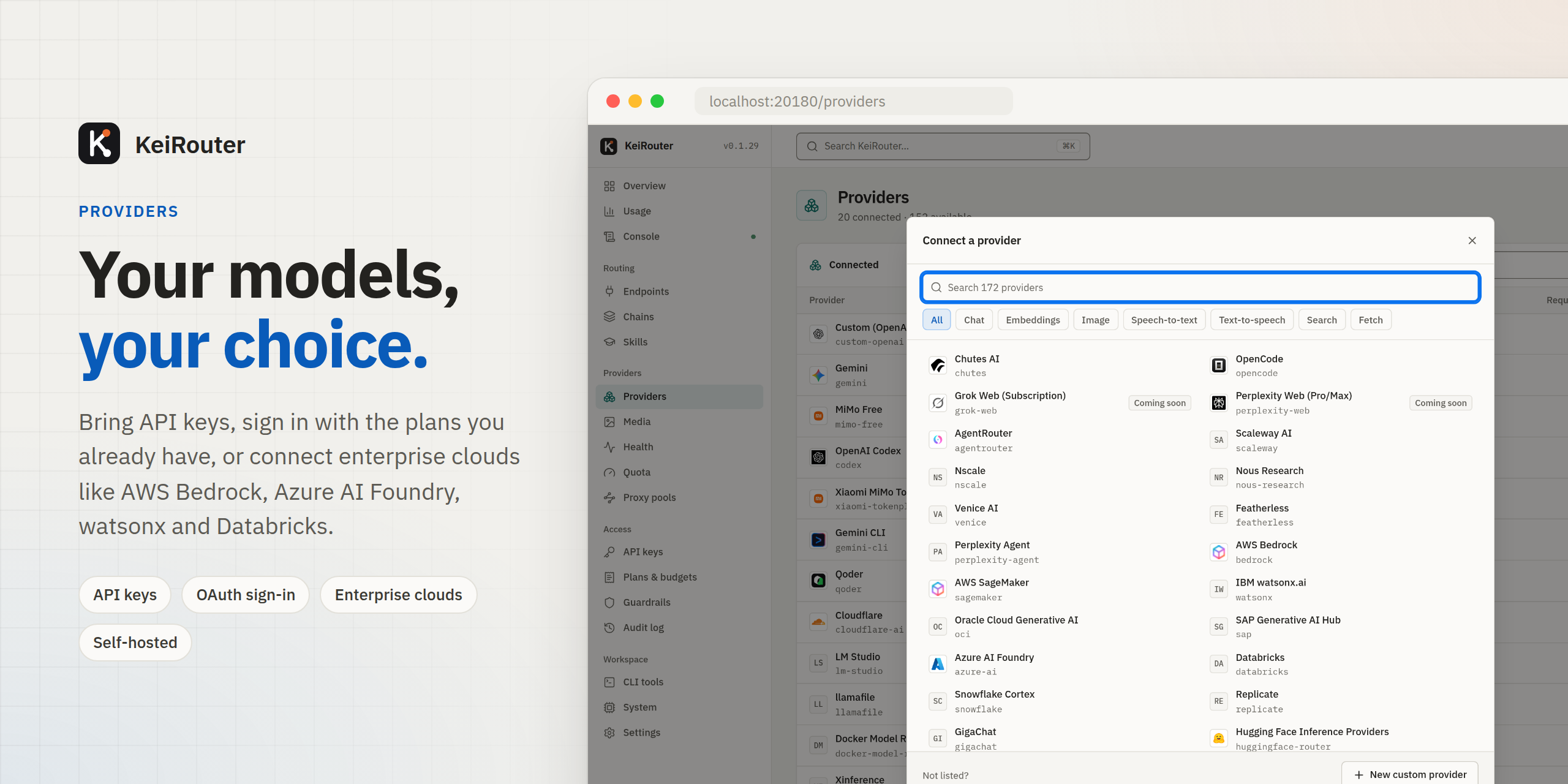 Connect a provider dialog